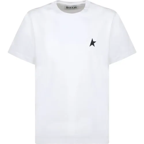 Weißes Logo Print T-Shirt mit schwarzem Stern - Golden Goose - Modalova