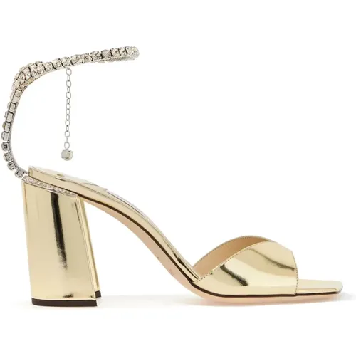 Kristallverzierte Metallic-Ledersandalen - Jimmy Choo - Modalova