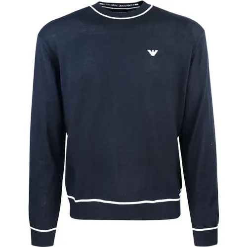 Blauer Pullover Rippstrick Adler Stickerei - Emporio Armani - Modalova