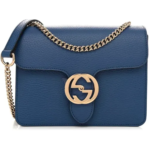 Blau Leder Schultertasche Interlocking Logo - Gucci - Modalova