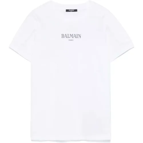 Weiße Logo-Print Rundhals T-shirt - Balmain - Modalova