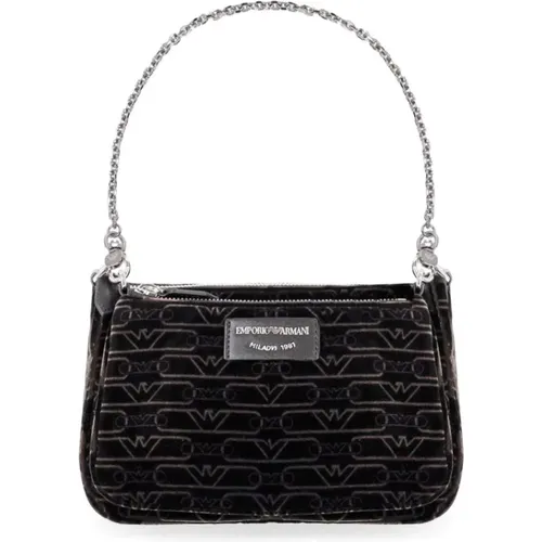 Schwarze Monogramm Umhängetasche mit Kette - Emporio Armani - Modalova