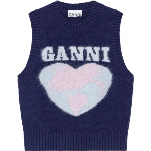 Heart Wool Crew Neck Sweater , female, Sizes: M, XS, L, S - Ganni - Modalova