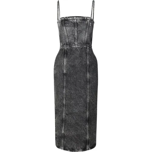 Graues Denim Sheath Kleid mit Schlitz - Icon Denim - Modalova