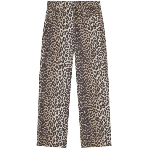 Leopard Print Denim Jeans , female, Sizes: W28 - Ganni - Modalova