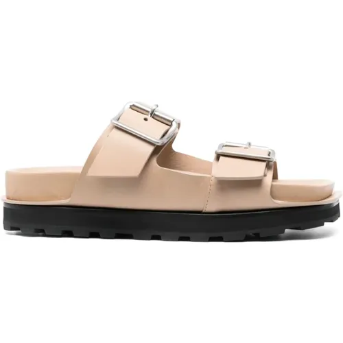 Khaki Double Buckle Leather Sandals , male, Sizes: 8 UK - Jil Sander - Modalova