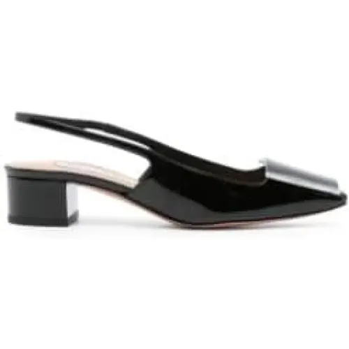 Stilvolle Shibuya Stil Pumps,Schwarze Lackleder-Slingback mit Metallplakette - Aquazzura - Modalova