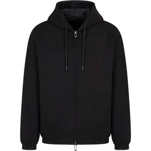 Hoodie aus Doppel-Jersey mit Reißverschluss in Schwarz , Herren, Größe: 2XL - Emporio Armani - Modalova