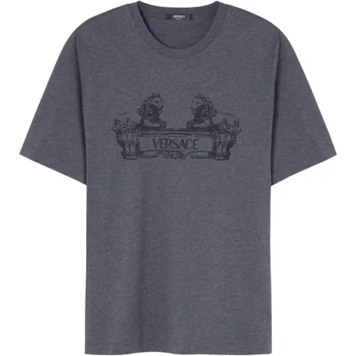 Dunkelgraues Melange T-Shirt,Navy T-Shirt - Versace - Modalova
