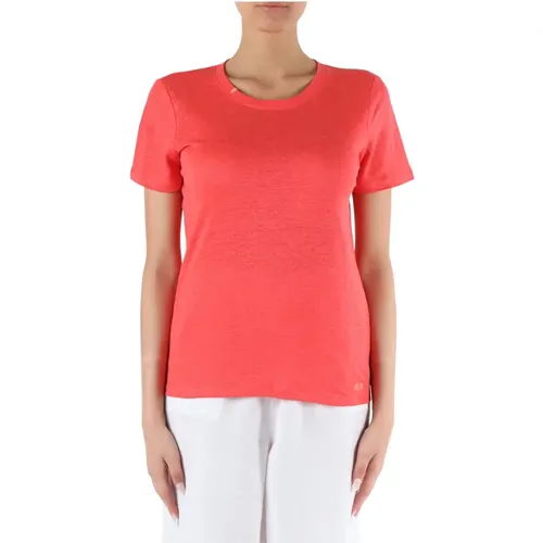 Linen T-shirt with embroidered logo , female, Sizes: S, L, M - Sun68 - Modalova