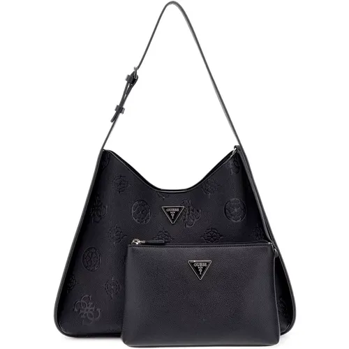 Schwarze Große Hobo-Tasche mit Abnehmbarer Tasche - Guess - Modalova