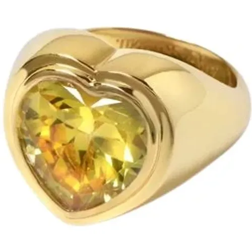 Vintage Messing und Goldplattierter Ring mit gelbem Kristall , Damen, Größe: 50 MM - Timeless Pearly - Modalova
