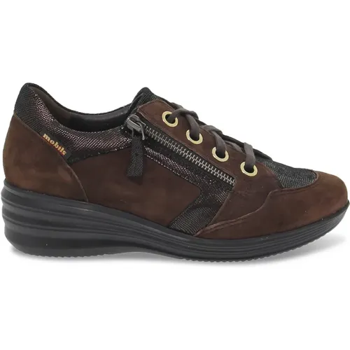 Brauner Wildleder Flacher Schuh mit Schnürsenkeln und Seitlichem Reißverschluss , Damen, Größe: 36 EU - mephisto - Modalova