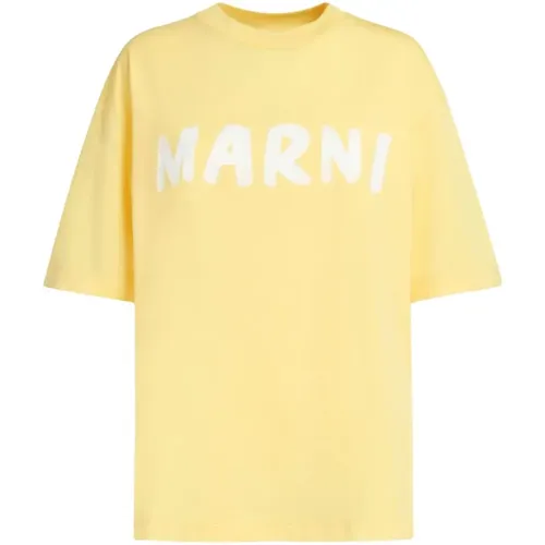 Gelbe Logo Print T-shirts und Polos , Damen, Größe: 2XS - Marni - Modalova