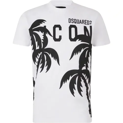 Palm Tree Logo Print Tee , male, Sizes: 2XL, M, L, 3XL, S, XL - Dsquared2 - Modalova