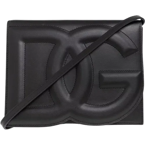 Leather shoulder bag with logo , female, Sizes: ONE SIZE - Dolce & Gabbana - Modalova