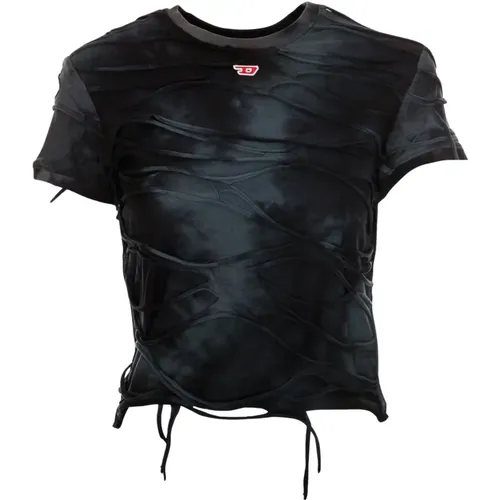 T-Shirt mit Batik-Finish und Mesh-Detail - Diesel - Modalova