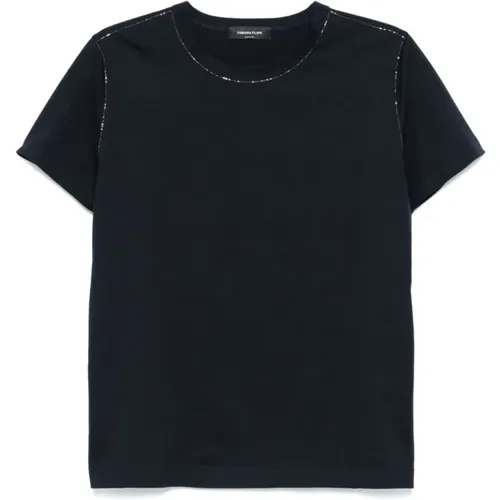 Blaues Jersey Crew Neck T-Shirt , Damen, Größe: 2XS - Fabiana Filippi - Modalova