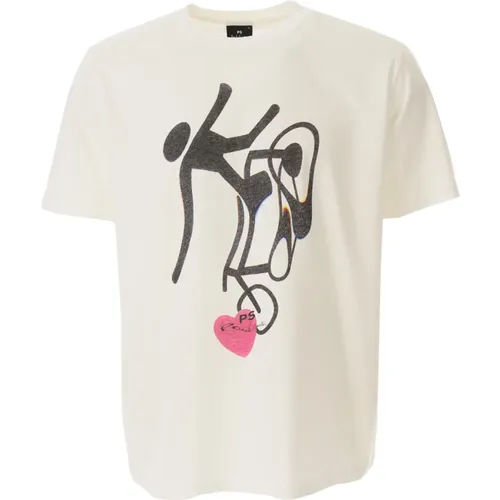 Heart Cycle T-Shirt in Weiß , Herren, Größe: M - PS By Paul Smith - Modalova