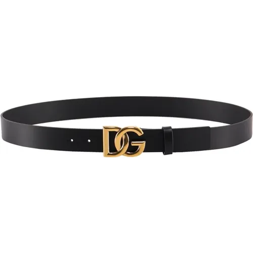 Schwarzer Leder-Logo-Gürtel , Herren, Größe: 100 CM - Dolce & Gabbana - Modalova