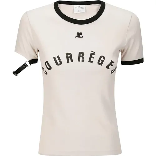 Kontrastkante Logo Print T-Shirt , Damen, Größe: S - Courrèges - Modalova