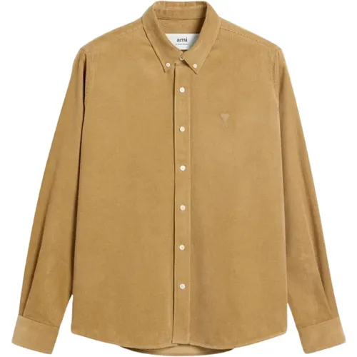 Corduroy Shirt in Sand Color , male, Sizes: S, XL, M, L - Ami Paris - Modalova