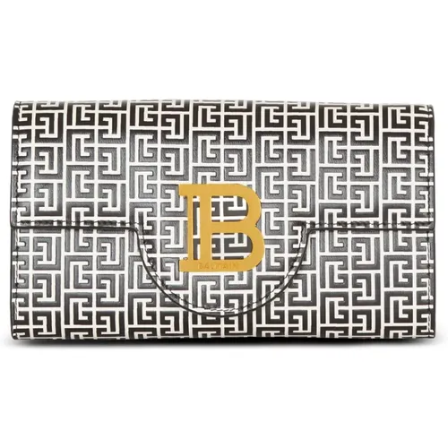 Portemonnaie B-Buzz aus geprägtem Kalbsleder mit PB Labyrinth-Monogramm - Balmain - Modalova