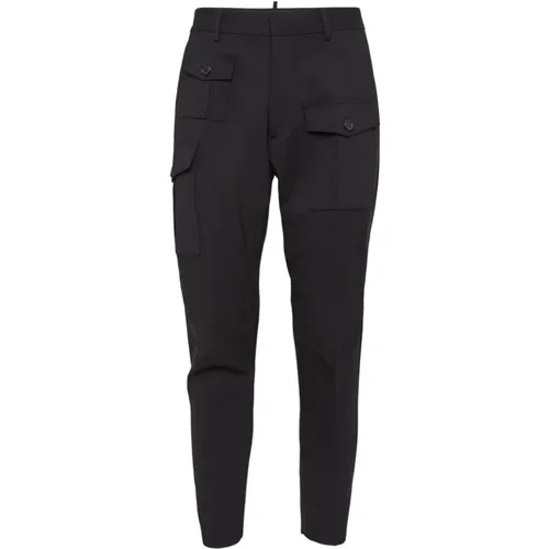 Schwarze Cargo Hose mit Logo-Plakette , Herren, Größe: L - Dsquared2 - Modalova