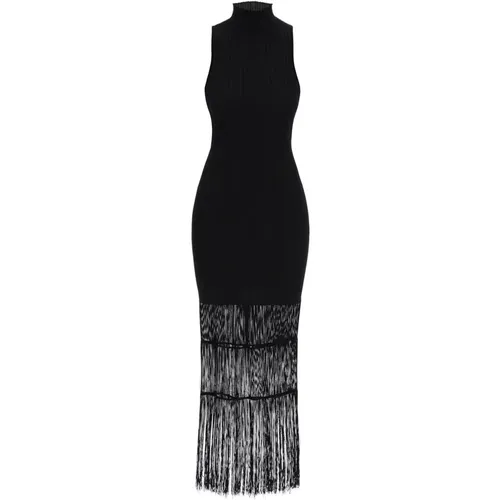 Ribbed Knit Dress With Fringe Details , female, Sizes: S, M - Khaite - Modalova