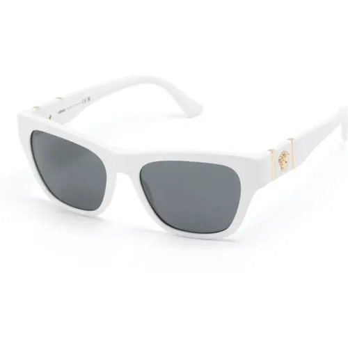 Weiße Sonnenbrille mit Original-Etui , Herren, Größe: 55 MM - Versace - Modalova
