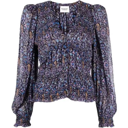 Blumendruck Seidenbluse mit V-Ausschnitt - Isabel Marant Étoile - Modalova