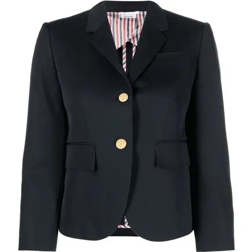Navy Wool Gabardine Jacket , female, Sizes: S, XS - Thom Browne - Modalova