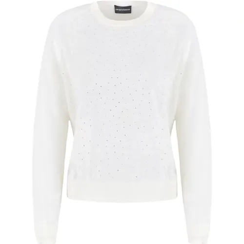 Weißer Strassverzierter Crew Neck Pullover , Damen, Größe: S - Emporio Armani - Modalova