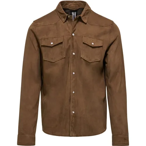 Cash leather shirt-jacket , male, Sizes: 2XL - BomBoogie - Modalova