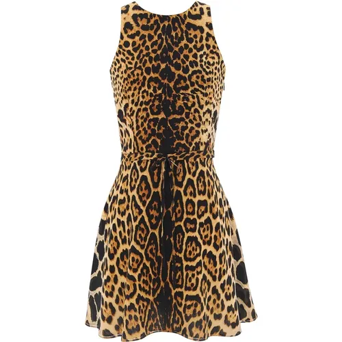 Leopard Print Silk Dress , female, Sizes: M - Saint Laurent - Modalova