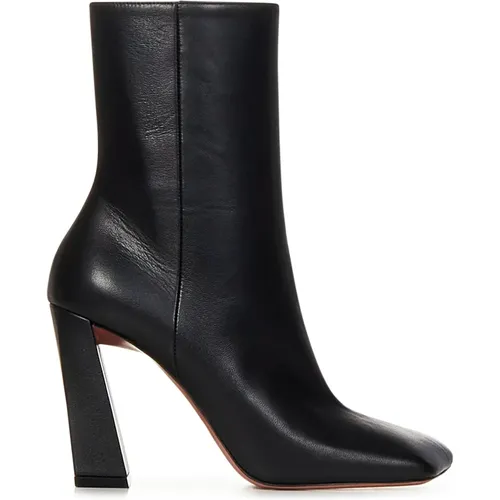 Leather Boots with Zip Closure and Block Heel , female, Sizes: 4 UK, 7 UK, 3 UK, 8 UK - Amina Muaddi - Modalova