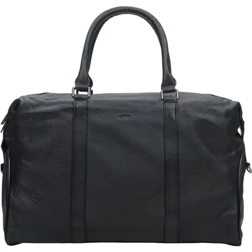 Herren Schwarze Reisetasche aus echtem Leder Er00114200 - Estro - Modalova