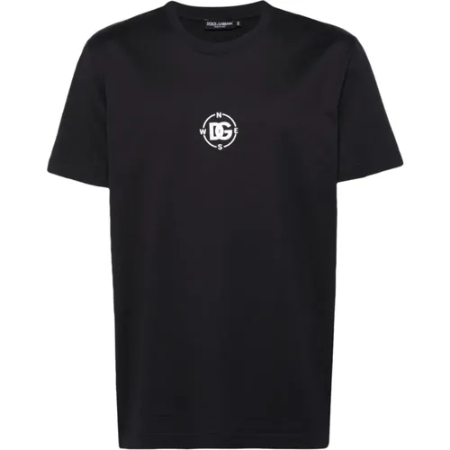 Blaue Logo-Print Crew Neck T-shirts - Dolce & Gabbana - Modalova