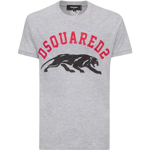 Grey T-shirts and Polos with Dsquared Panther Logo , male, Sizes: XS - Dsquared2 - Modalova