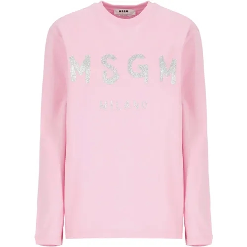 Glitter Logo Crew Neck T-shirt , Damen, Größe: L - MSGM - Modalova