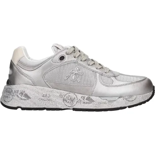 Silver Leather Sneakers Logo Sole , female, Sizes: 6 UK, 3 UK, 4 UK, 5 UK - Premiata - Modalova