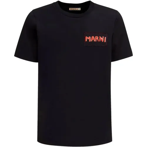 Schwarzes Baumwoll-T-Shirt mit Logo , Herren, Größe: 2XL - Marni - Modalova