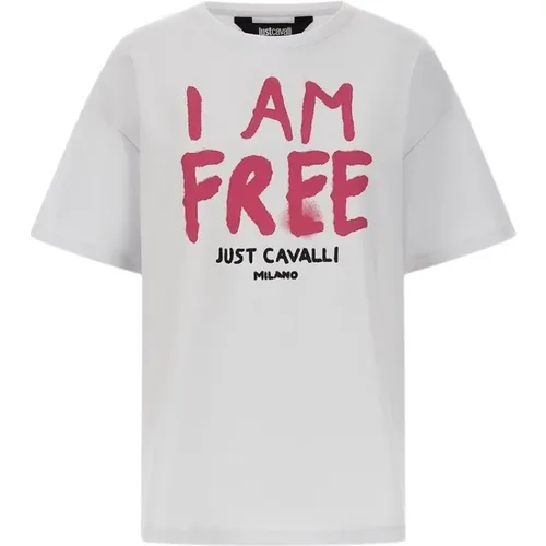 Weißes T-Shirt mit Buchstabendruck , Herren, Größe: L - Just Cavalli - Modalova