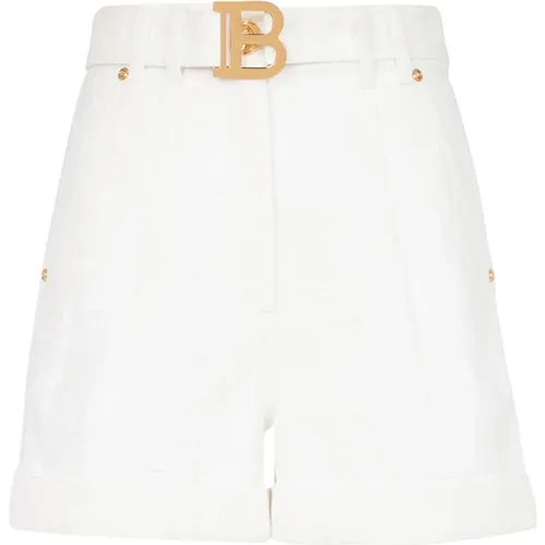 Hoch geschnittene Denim-Shorts mit Gürtel von - Balmain - Modalova