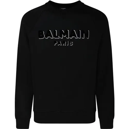 Silver Logo Print Sweatshirt , male, Sizes: L, S - Balmain - Modalova
