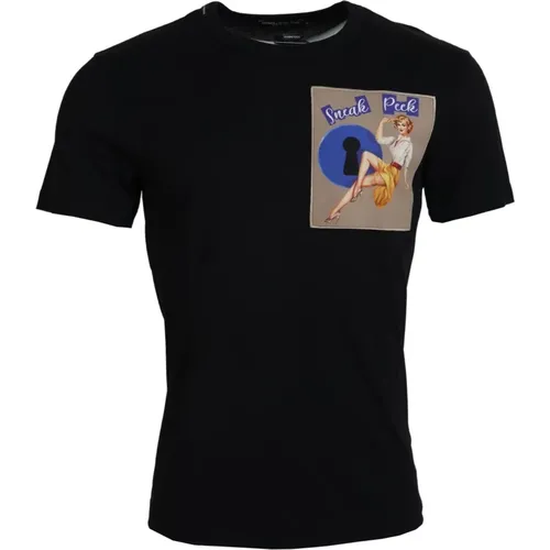 Schwarzes Baumwoll-T-Shirt mit Kurzen Ärmeln , Herren, Größe: S - Dolce & Gabbana - Modalova