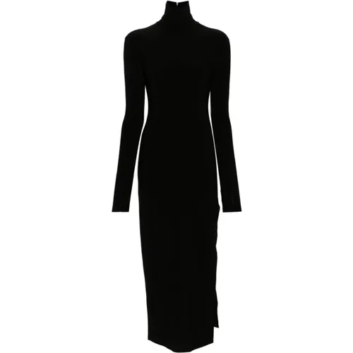Schwarzes Kleid mit hohem Ausschnitt und überschnittenen Schultern - Norma Kamali - Modalova