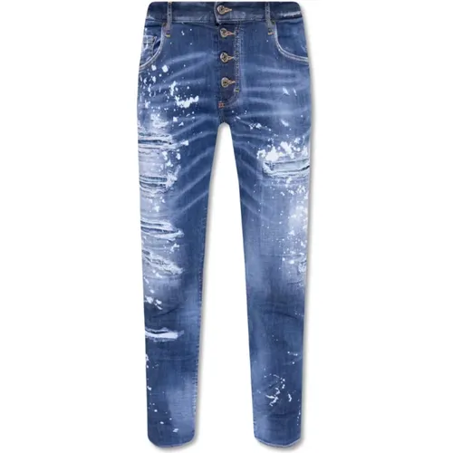 Skater Jeans with Distressed Details and Paint Splatters , male, Sizes: S, XS, M - Dsquared2 - Modalova