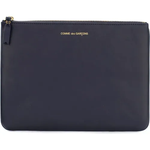 Navy Leather Wallet with Zipper Closure , unisex, Sizes: ONE SIZE - Comme des Garçons - Modalova