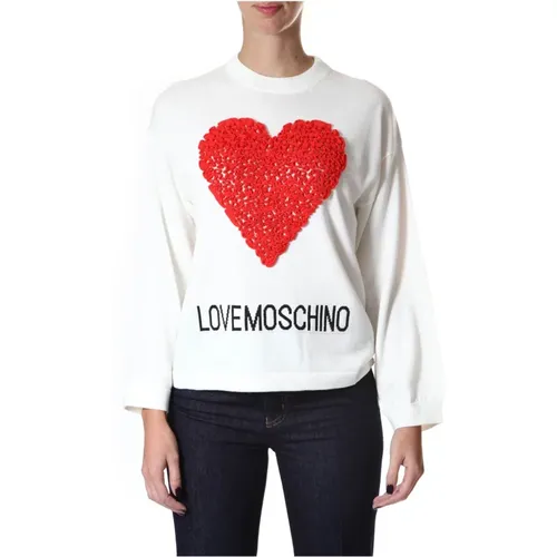 Weiße Acryl-Pullover mit geprägtem Herz , Damen, Größe: M - Love Moschino - Modalova